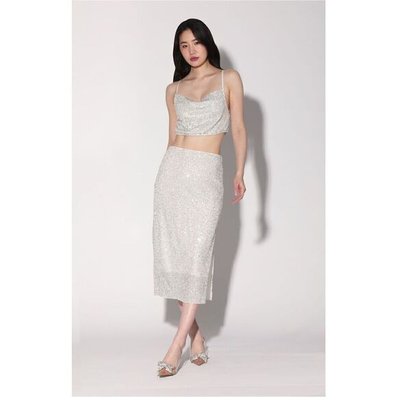 Walter Baker Crista Midi Skirt- Ice Sequin Size 10 - Picture 2 of 11